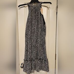 Women's Black and White Halter Maxi Dress - Elegant Tiered Silhouette